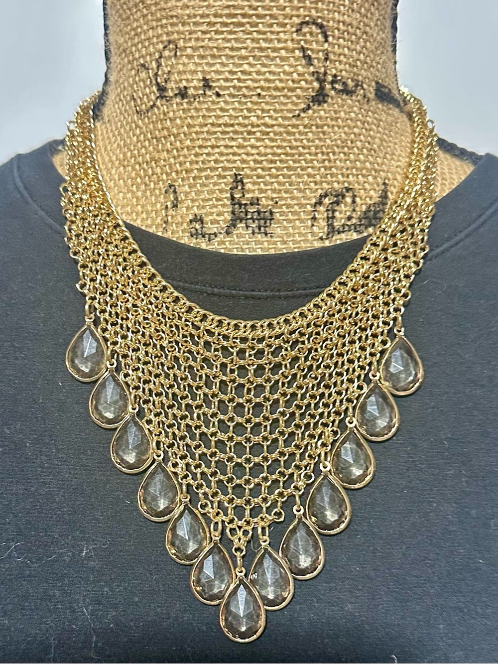 Gold Multi-Chain Teardrop Statement Necklace - Unbranded